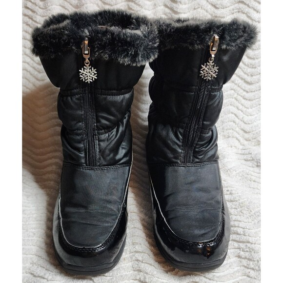 Women's Ladies WINTER Warm Black Fur Lined Zip Up Snow Rain BOOTS Sz 9 EuC - Picture 1 of 7
